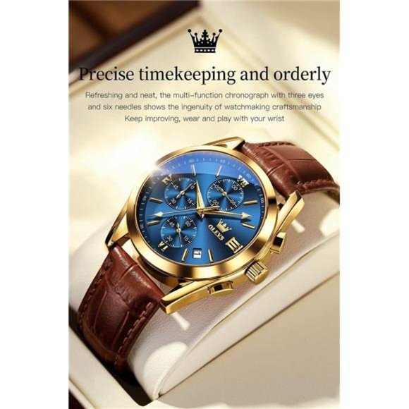 Men Watch Leather, Chronograph Men's Wrist Watches, Analog Dress Watch - Picture 2 of 6